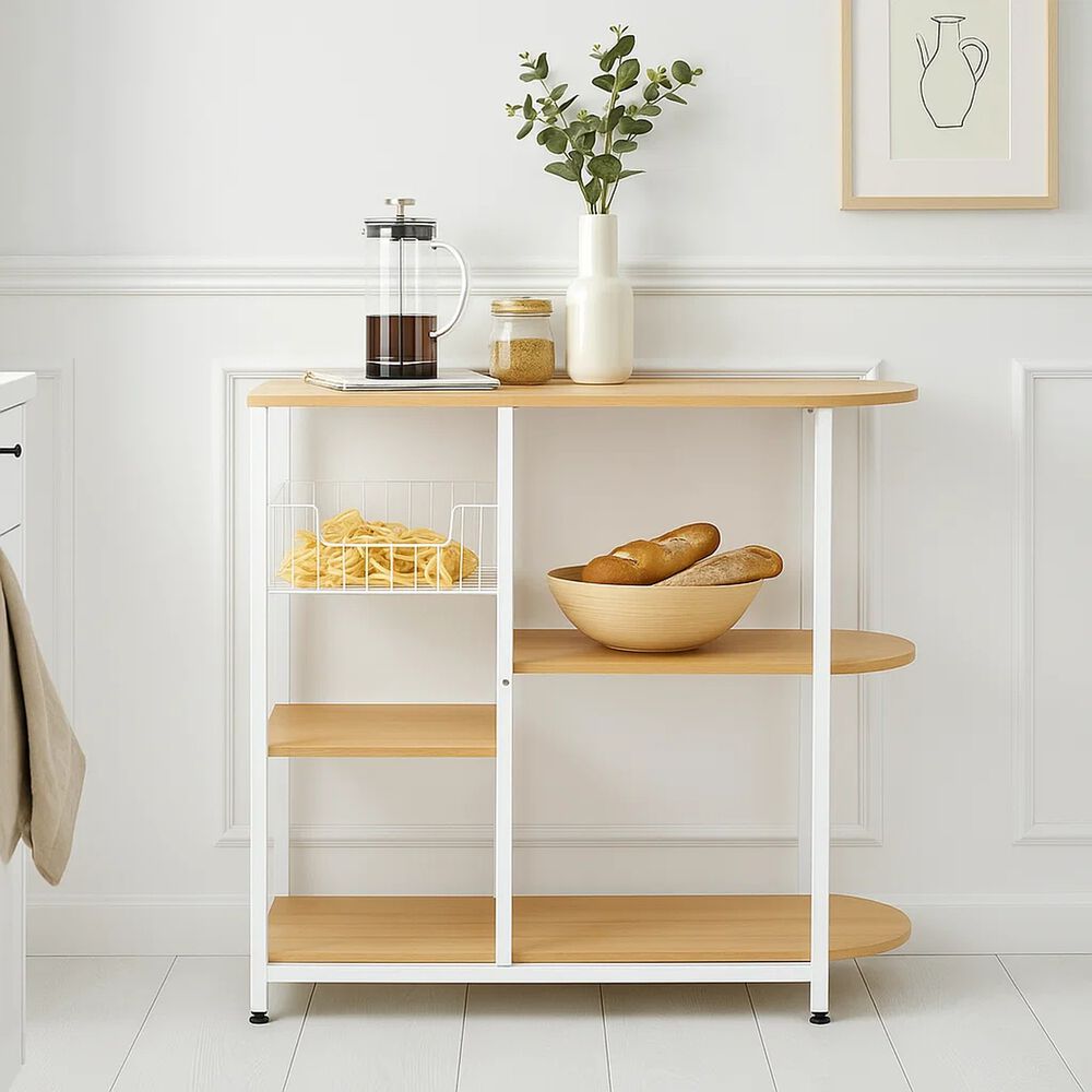 Mesa Lateral Para Cocina De Organizaci&oacute;n 3 Niveles Madera Clara - Blanca image number 8.0