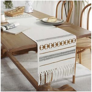 Camino De Mesa De Lino Tejido Con Dise&ntilde;o 35*180cm Mod05