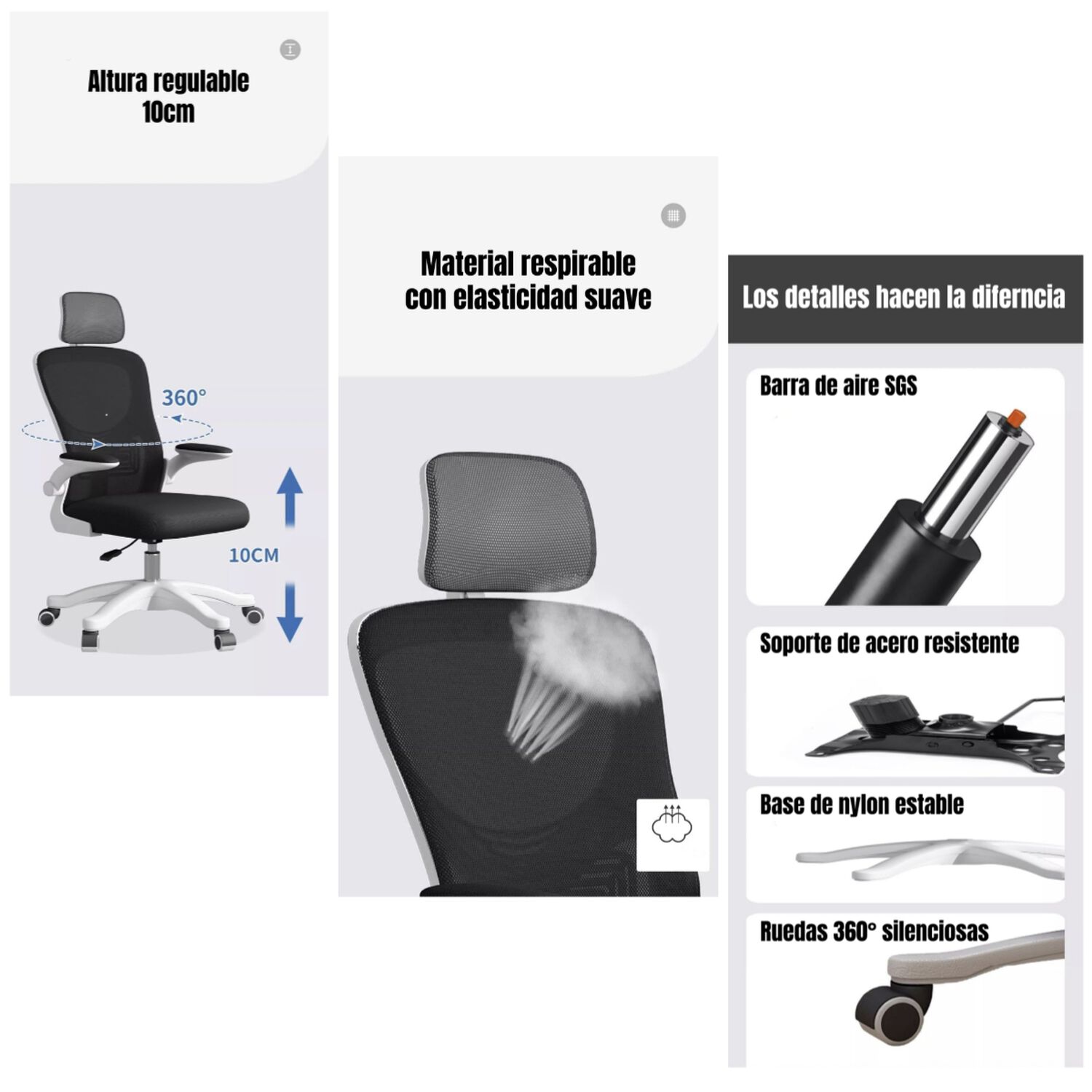 Silla De Escritorio 360&deg; Kikka Con Apoyacabeza Negra image number 6.0