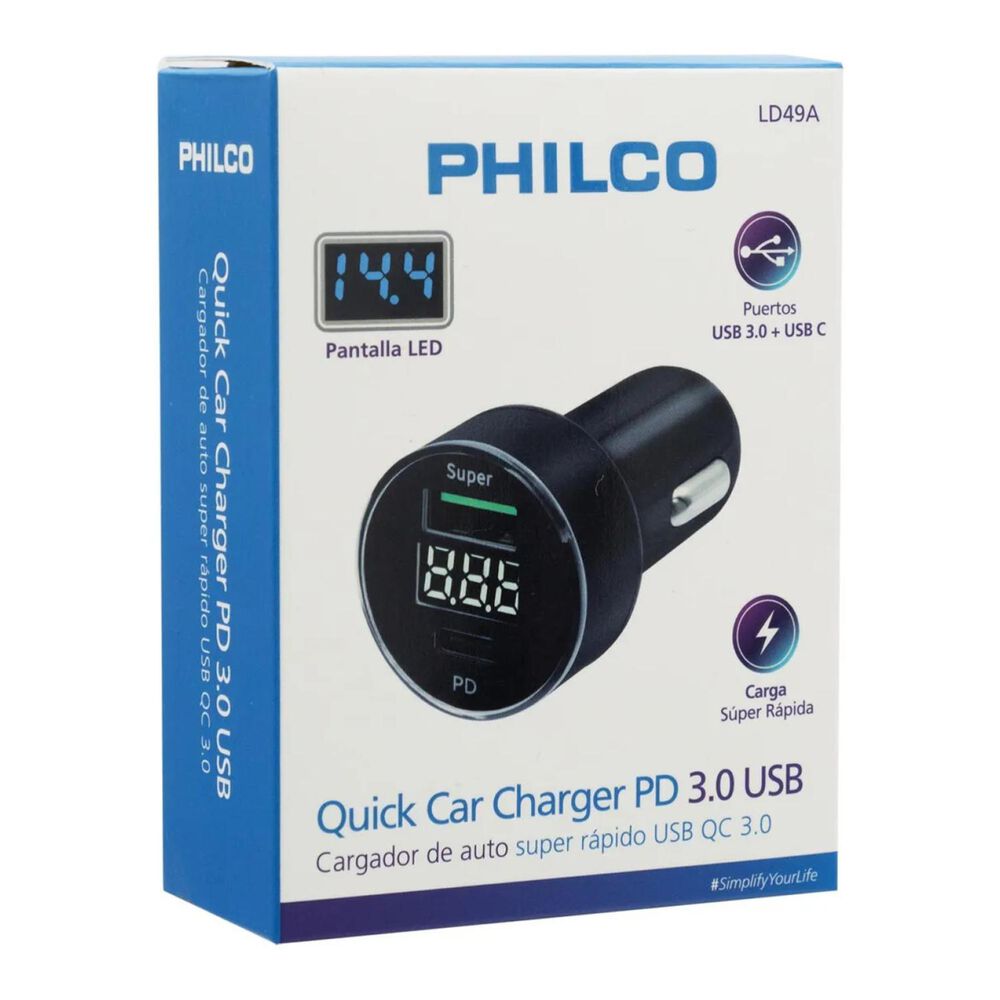 Cargador De Auto Doble Qc3.0 Usb Led Negro D49a image number 5.0