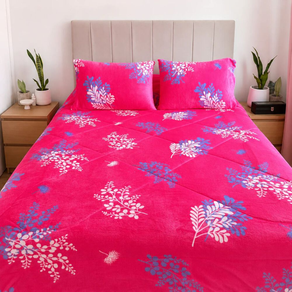 Cubrecama 2 Plazas Polar Con Chiporro Fucsia Floral - 230x250 Cm image number 2.0