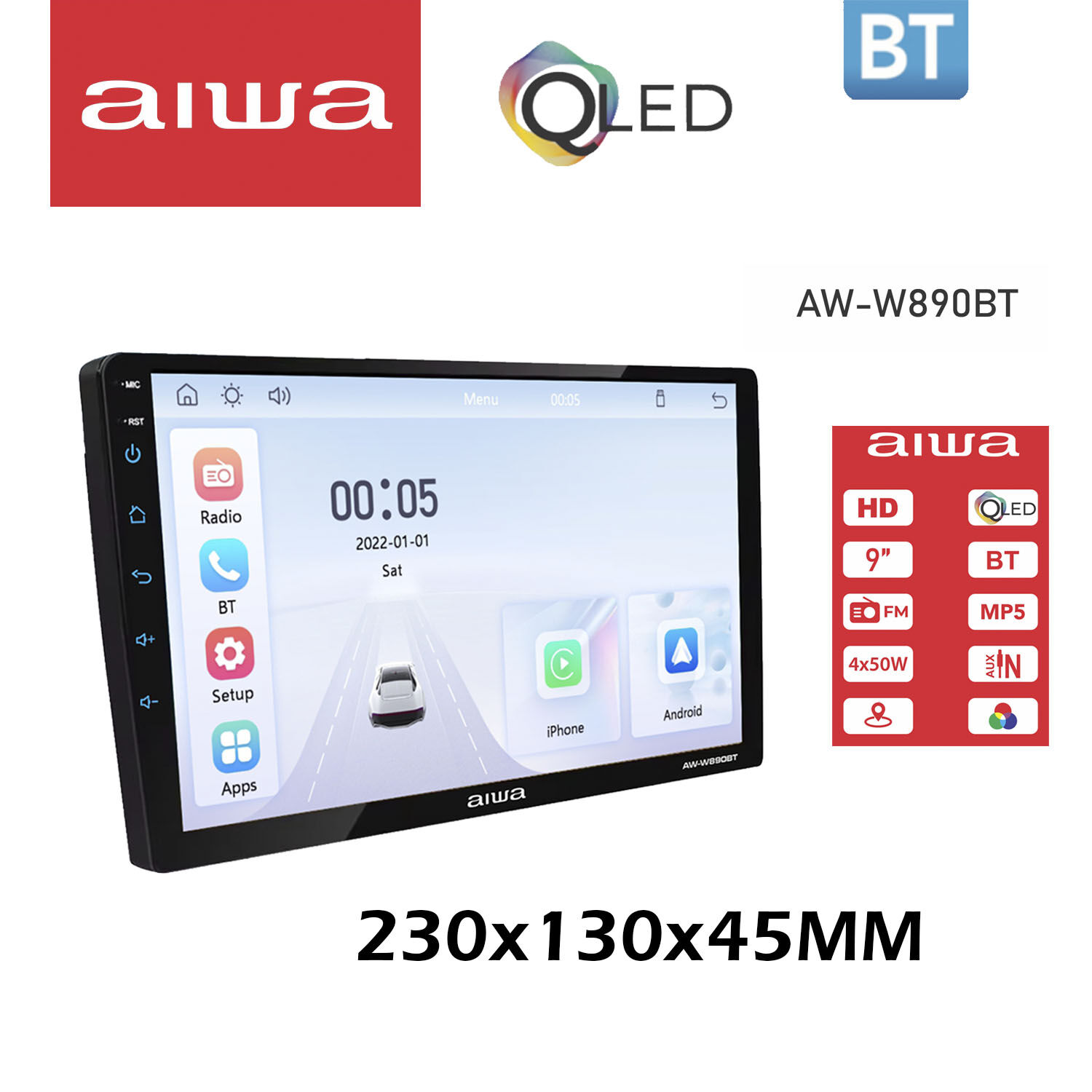 Radio Auto 2 Din Linux Qled Hd De 9'' Aiwa Aw-w890bt image number 3.0