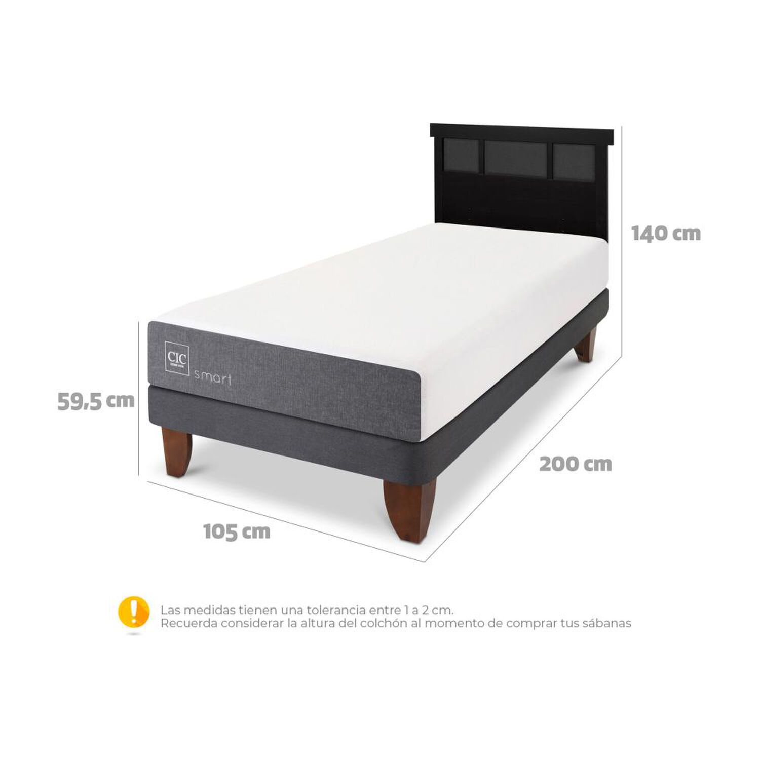 Cama Europea Cic Smart / 1.5 Plazas / Base Normal + Respaldo image number 5.0