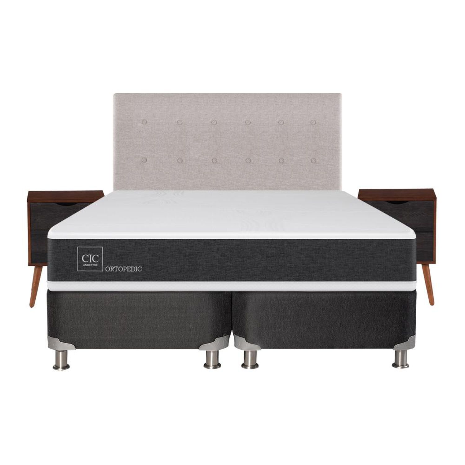 Box Spring Cic Ortopedic / 2 Plazas / Base Dividida  + Set De Maderas image number 0.0