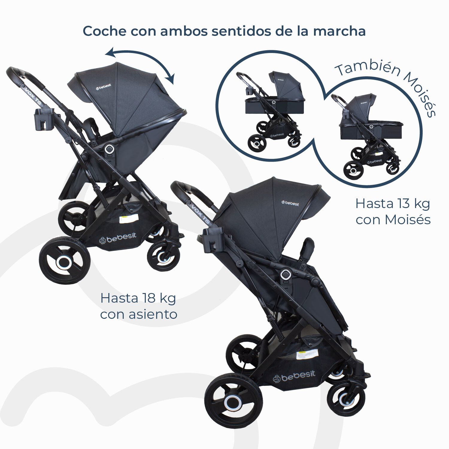 Coche Cuna Paseo Vox Negro Bebesit image number 5.0