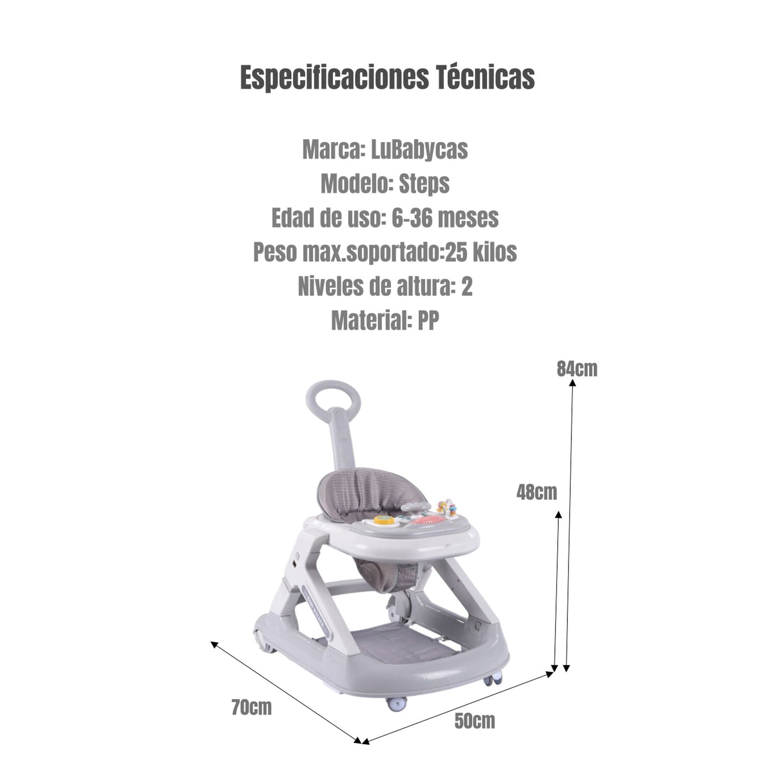 Andador Caminador 5 En 1 Con Apoya Pies Gris Lubabycas image number 0.0