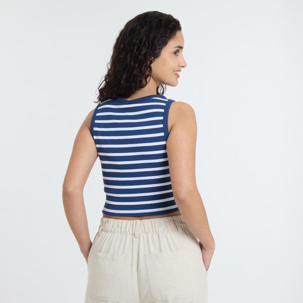 Polera Crop Rayas Marineras Sin Mangas Cuello Redondo Mujer Freedom image number 3.0