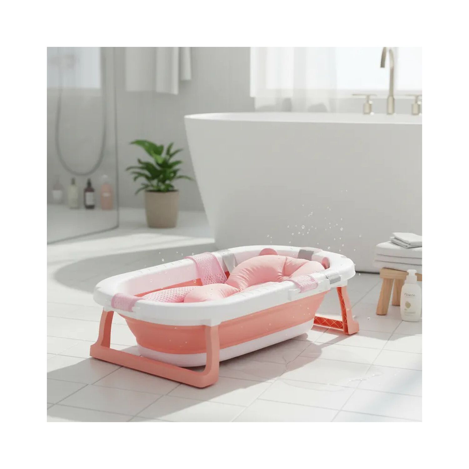 Ba&ntilde;era Plegable Bebe Con Cojin Almohada Y Reductor Rosada image number 1.0