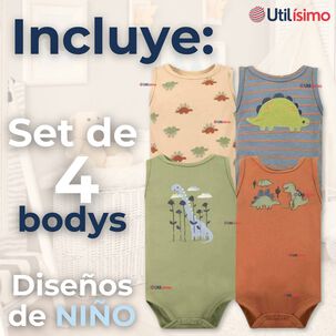 Pack 4 Bodys Niño Sin Manga Tedmimak 100% Algodón Baby Dino