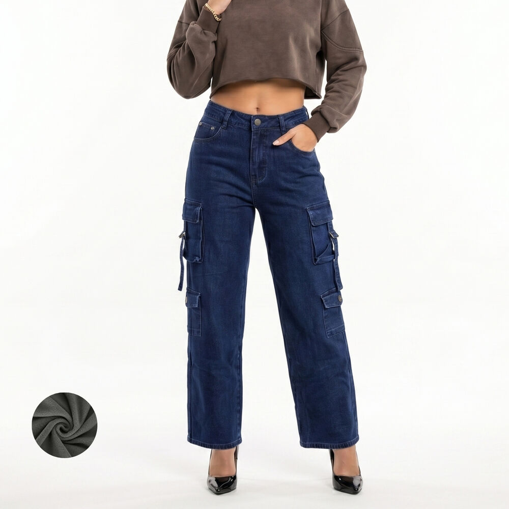 Pantalon Jeans Cargo Forro Polar Mujer image number 0.0