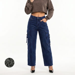 Pantalon Jeans Cargo Forro Polar Mujer