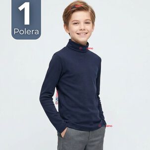 Polera Camiseta Polar Azul Oscuro Primera Capa Beatle Manga Larga Ni&ntilde;o