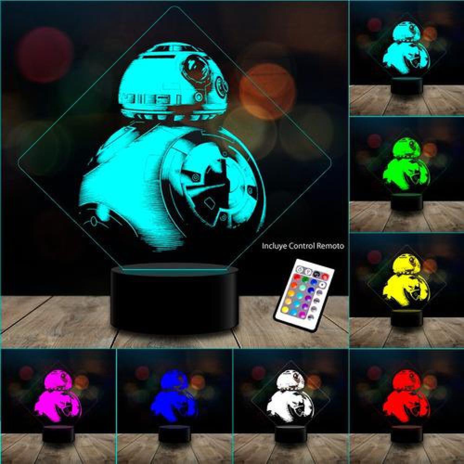 L&aacute;mpara 3d Star Wars Bb8 Control Remoto image number 1.0