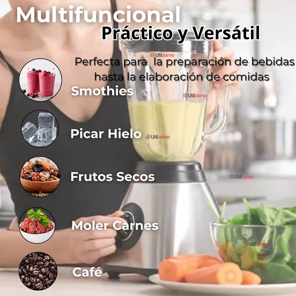 Licuadora Juguera Multifuncional 2 En 1 Picadora Jarra De Vidrio 1000w De Potencia image number 3.0