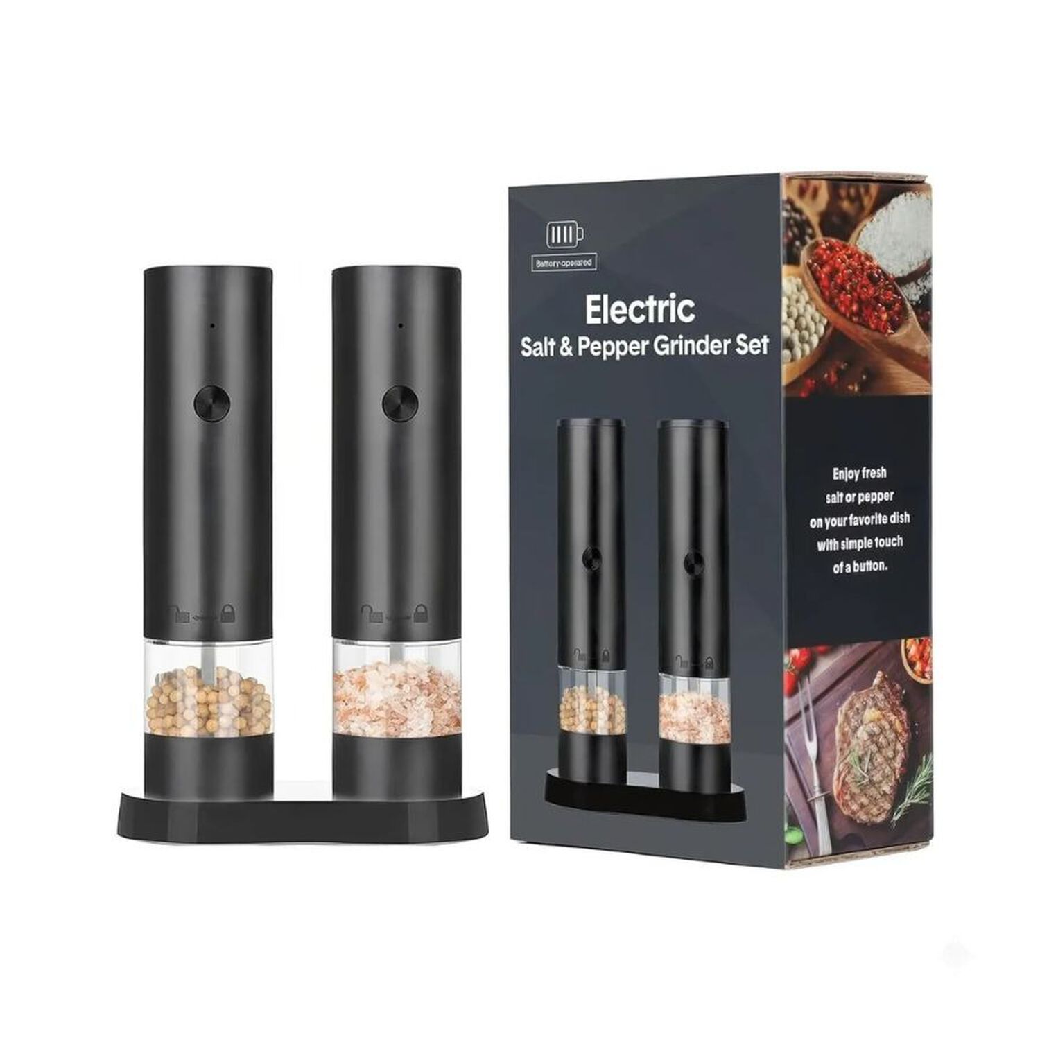 Set Moledor Electrico Sal Y Pimienta Recargable Con Base image number 0.0