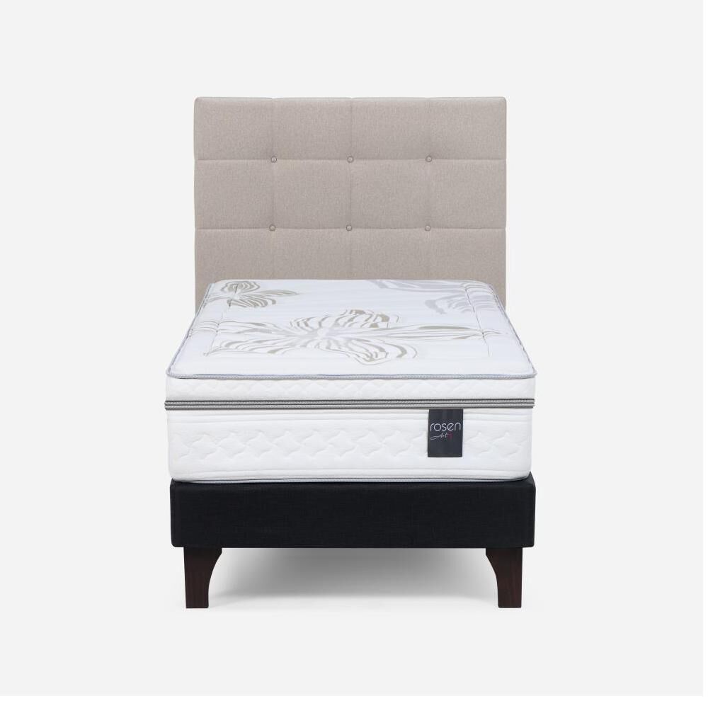 Cama Europea Rosen Art 4 / 1.5 Plazas / Base Normal + Respaldo Issey Niebla image number 0.0