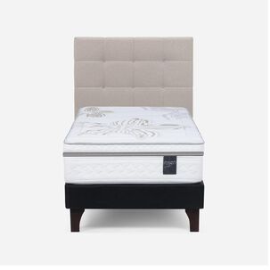 Cama Europea Rosen Art 4 / 1.5 Plazas / Base Normal + Respaldo Issey Niebla