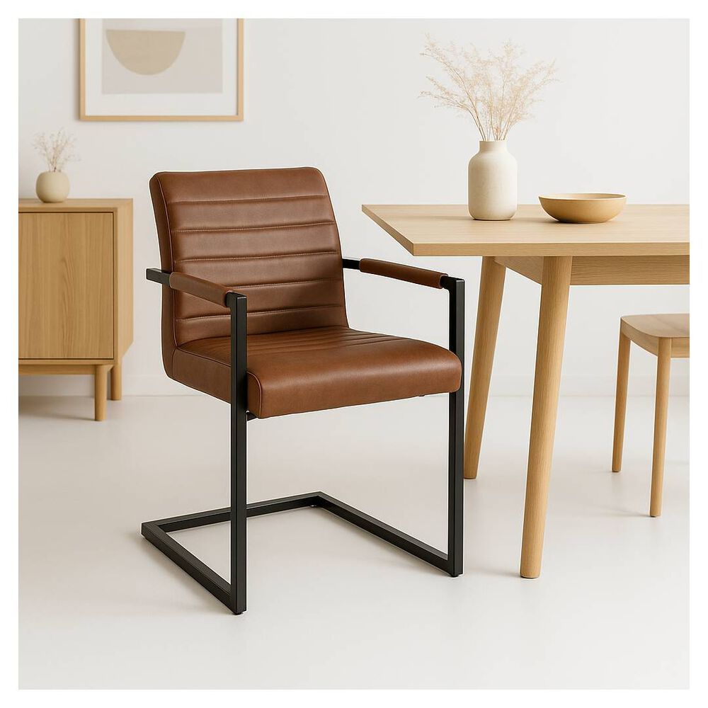 Silla Industrial De Cuero Sint&eacute;tico Marr&oacute;n Con Base Met&aacute;lica image number 2.0