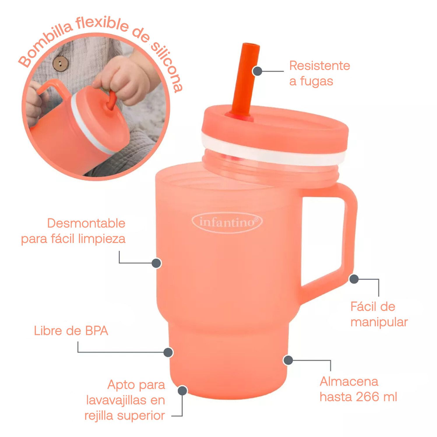 Vaso Antiderrame Con Bombilla My 1st Tumbler 250ml Rosa image number 2.0