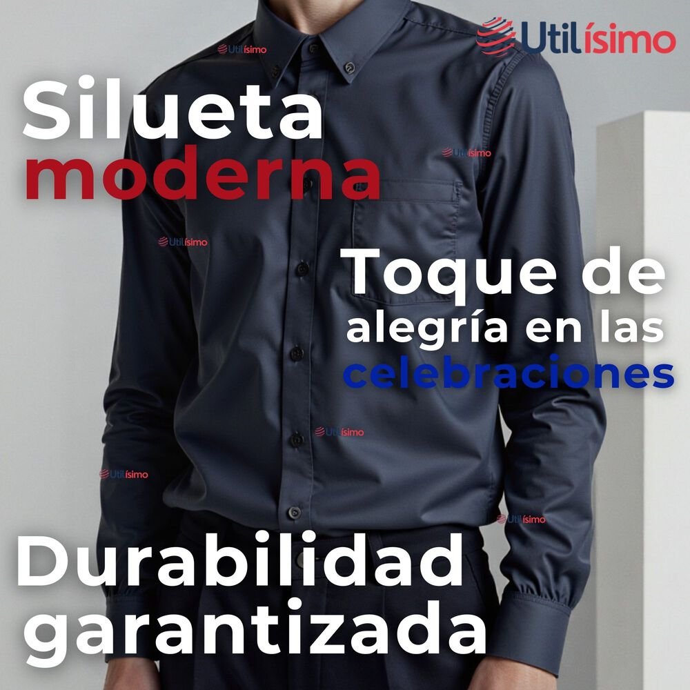 Camisa Casual De Vestir Manga Larga Cuello Americano Algodón Negro image number 6.0