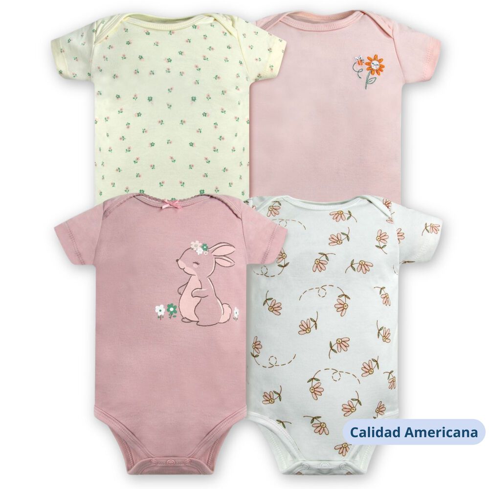 Pack 4 Bodys Niña Manga Corta Tedmimak 100% Algodón Conejos Rosa image number 3.0