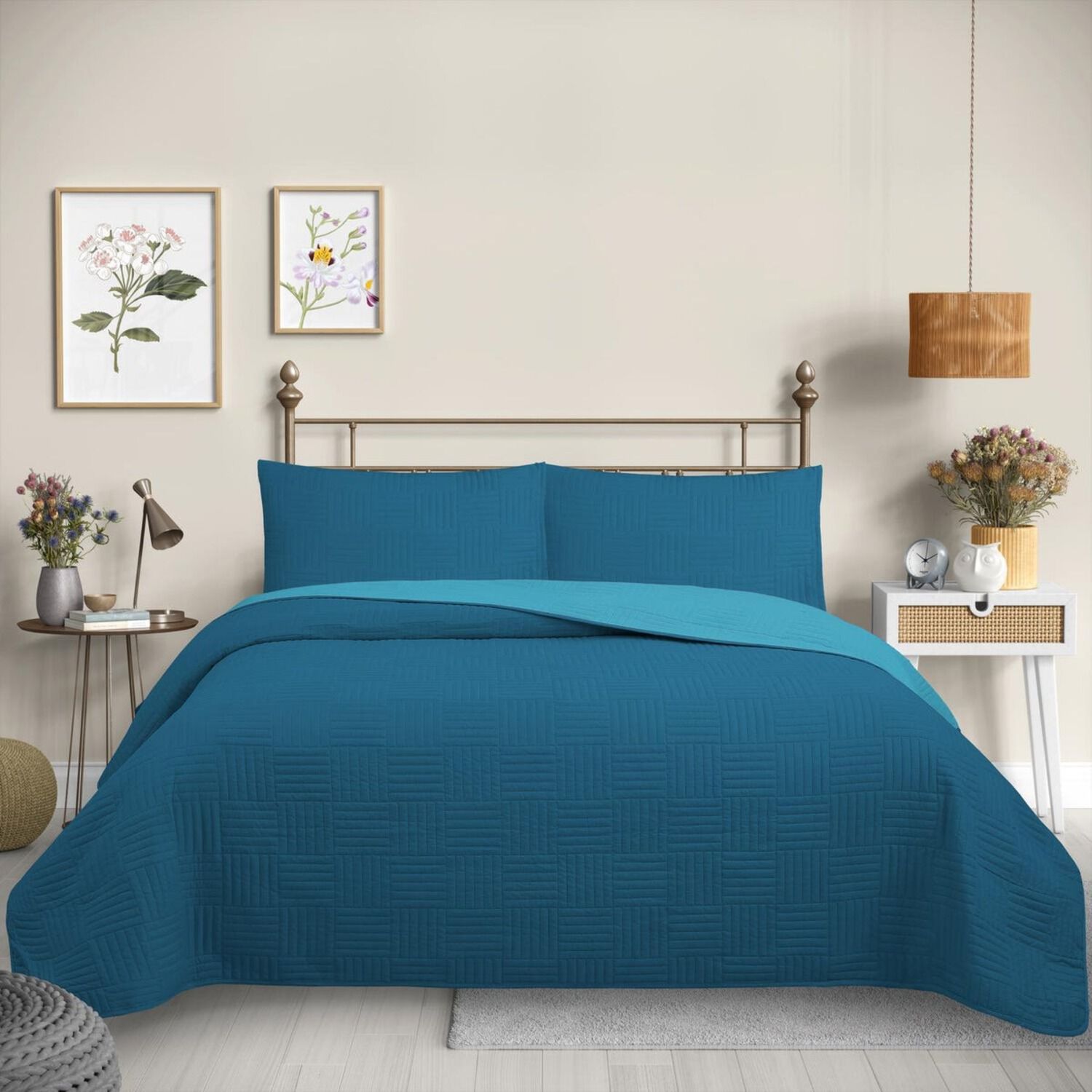 Cubrecama Quilt Reversible 2 Plazas Color Turquesa Trama Collection image number 1.0