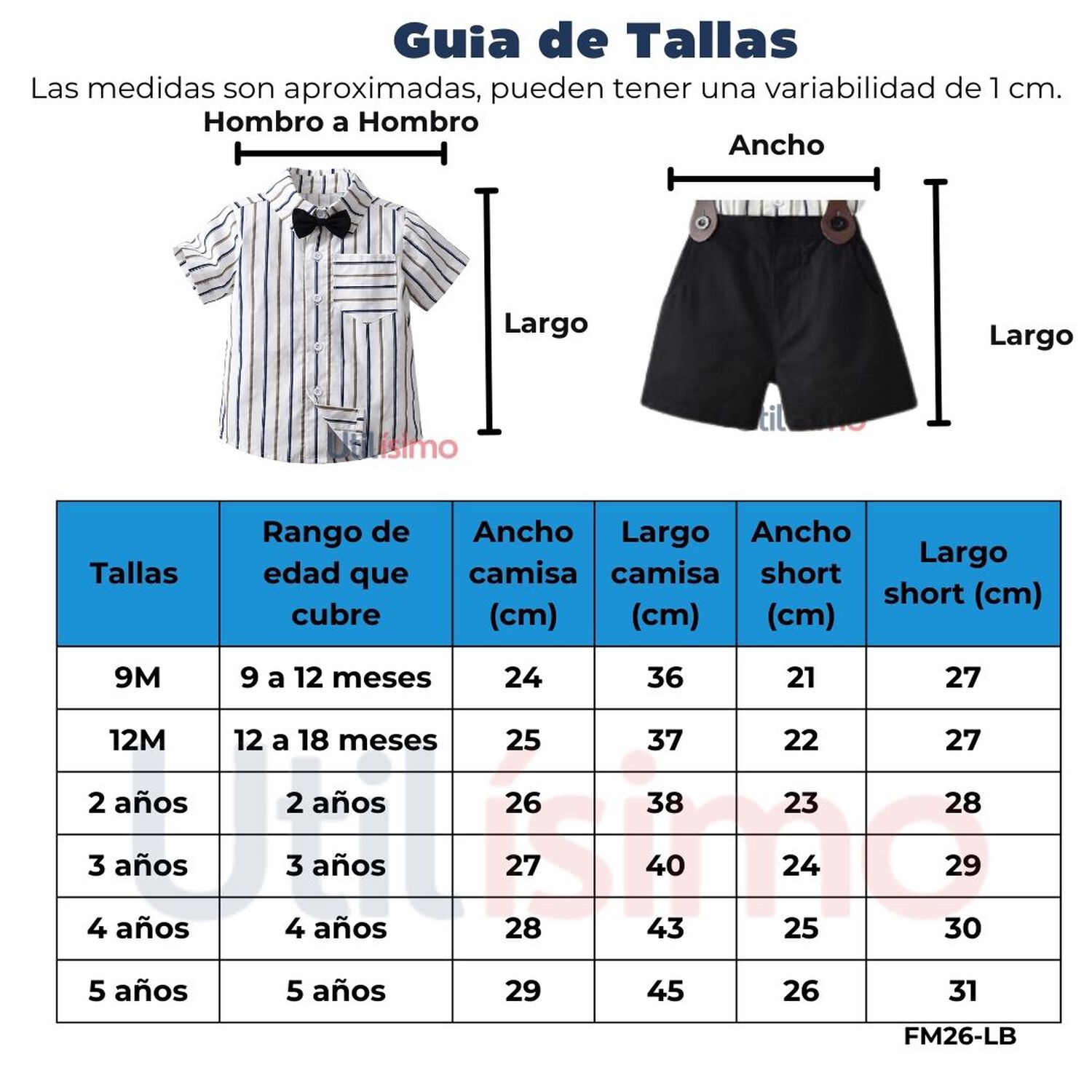 Conjunto De Vestir Con Corbat&iacute;n Y Pantal&oacute;n Corto 9 Meses A 5 A&ntilde;os image number 2.0