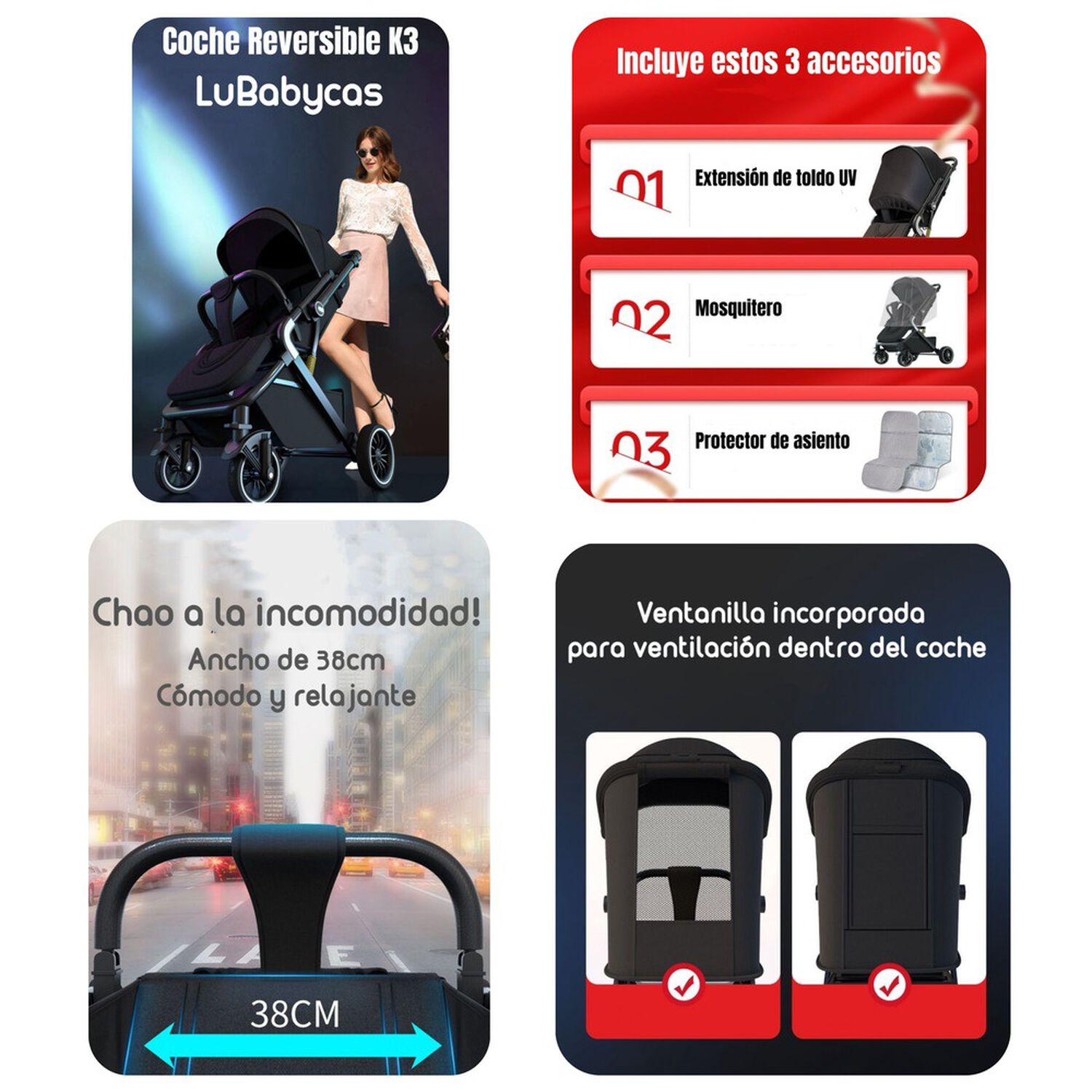 Coche De Paseo Reversible Premium Lubabycas Gris image number 1.0
