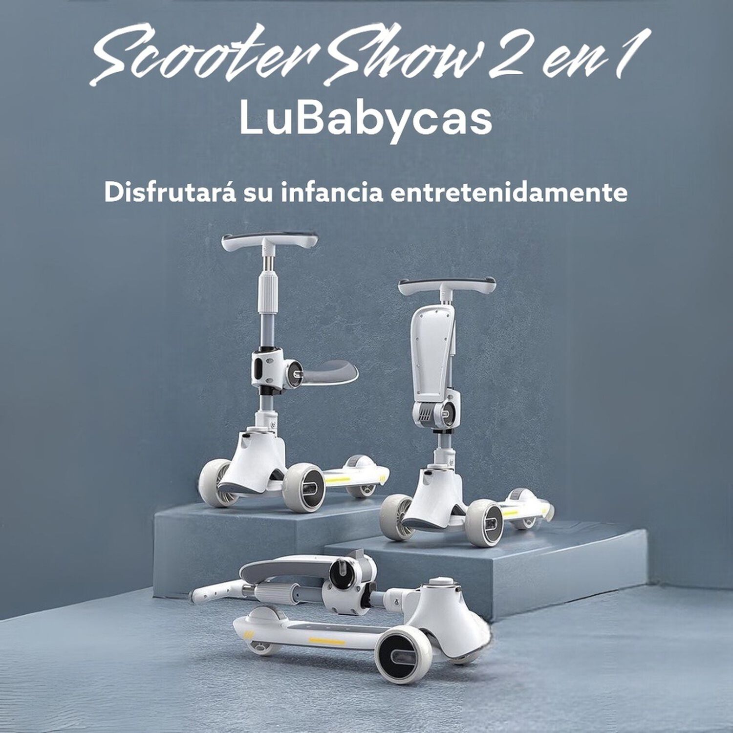 Scooter 3 Ruedas 2 En 1 &Uacute;ltra Resistente Lubabycas Gris image number 9.0