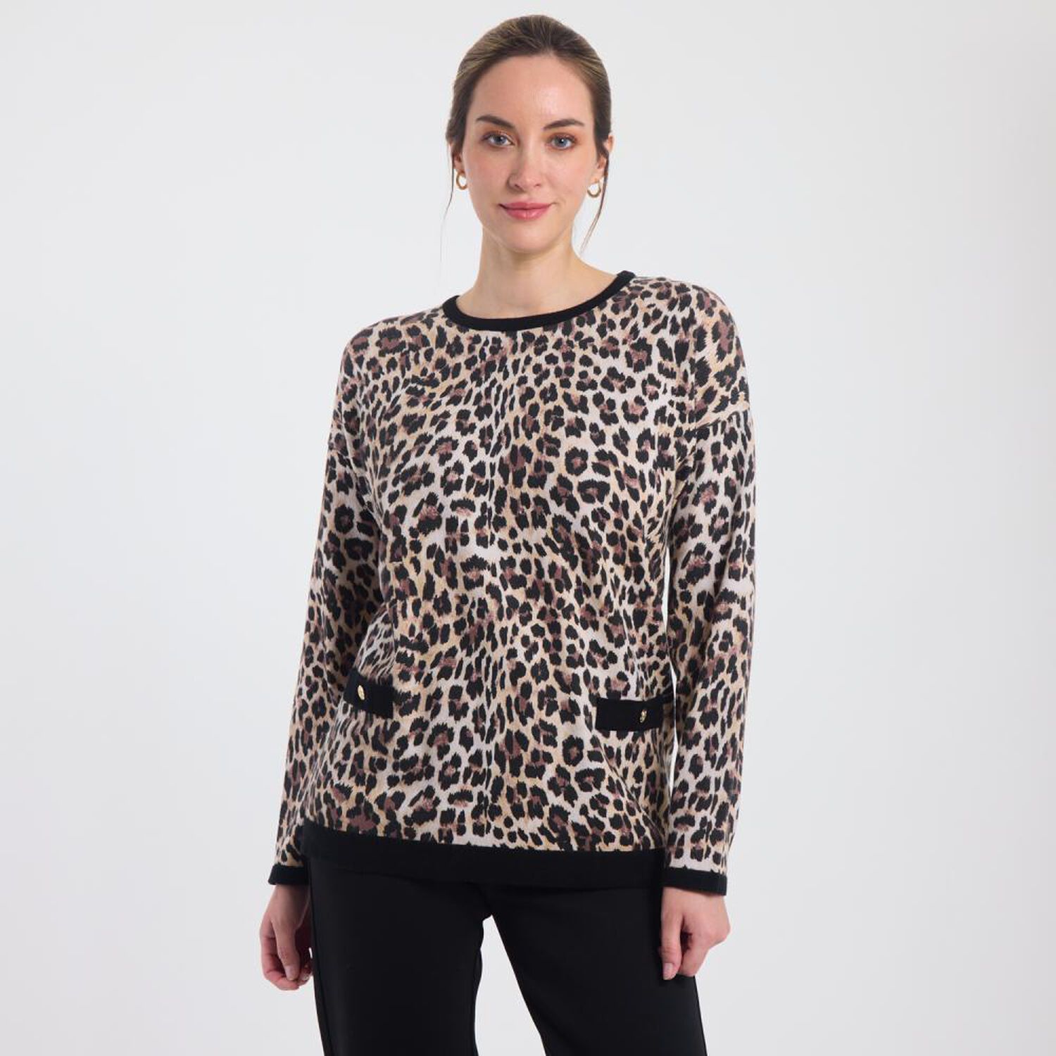 Sweater Animal Print Manga Larga Cuello Redondo Mujer Lesage image number 0.0