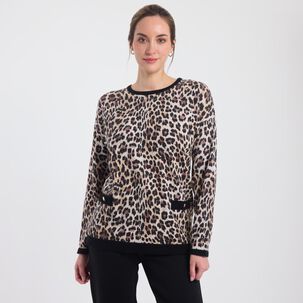 Sweater Animal Print Manga Larga Cuello Redondo Mujer Lesage