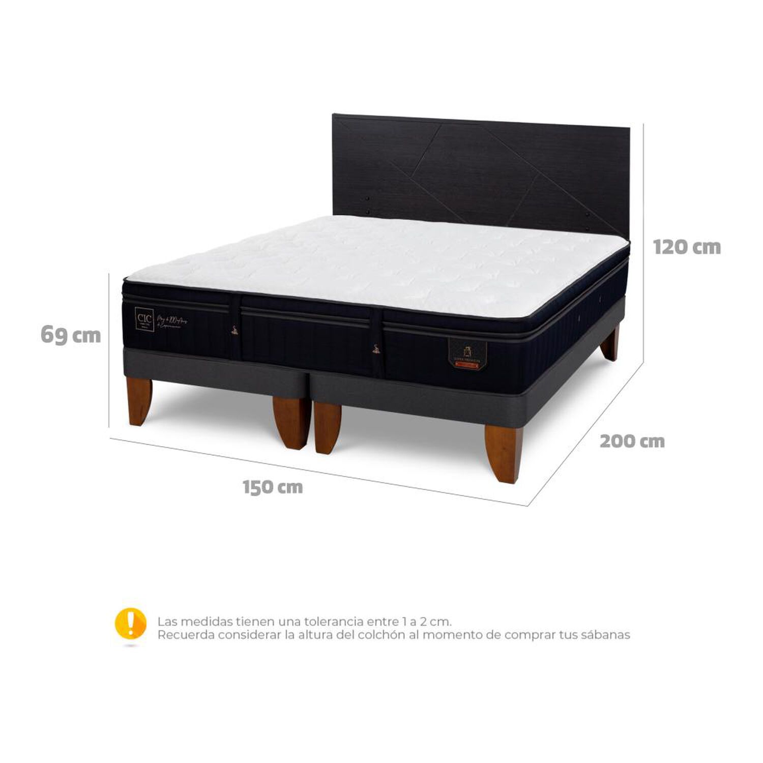 Cama Europea Cic Linea Premium / 2 Plazas / Base Dividida + Respaldo image number 5.0