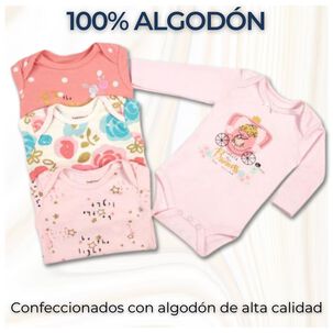 Pack 4 Bodys Ni&ntilde;a Manga Larga Tedmimak 100% Algod&oacute;n Pink Roses