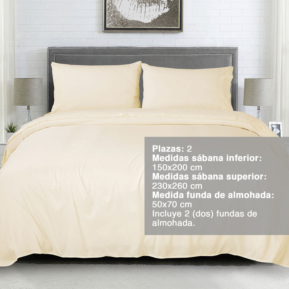 Sábana Broderie 2 Plazas Crema image number 1.0