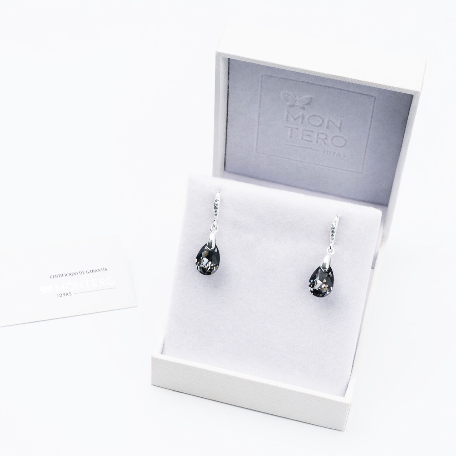 Aros Gota De Luz Plata Italiana 925 Y Cristales Genuinos Silver Night image number 2.0
