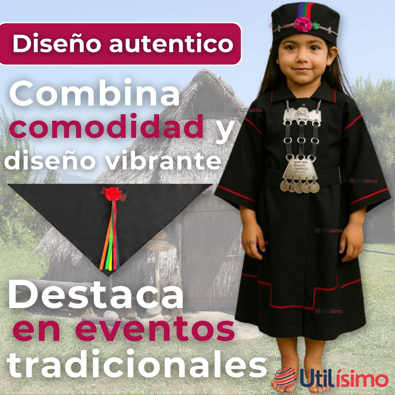 Traje Vestido Mapuche Ni&ntilde;a Incluye Trapelacucha 4 A&ntilde;os Hasta Talla S Vestimenta T&iacute;pica image number 4.0