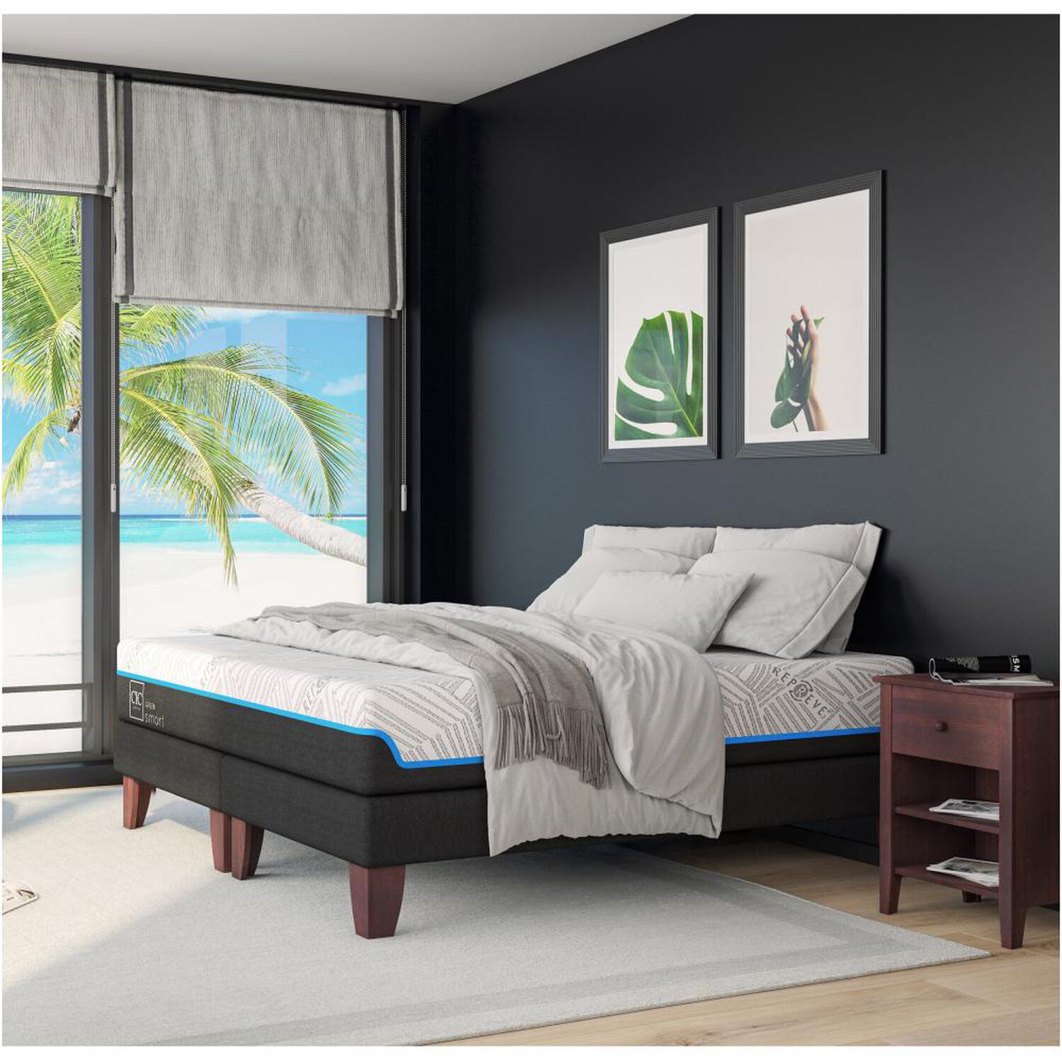 Cama Europea Cic Green Infinity / 2 Plazas / Base Dividida + Set De Maderas image number 7.0