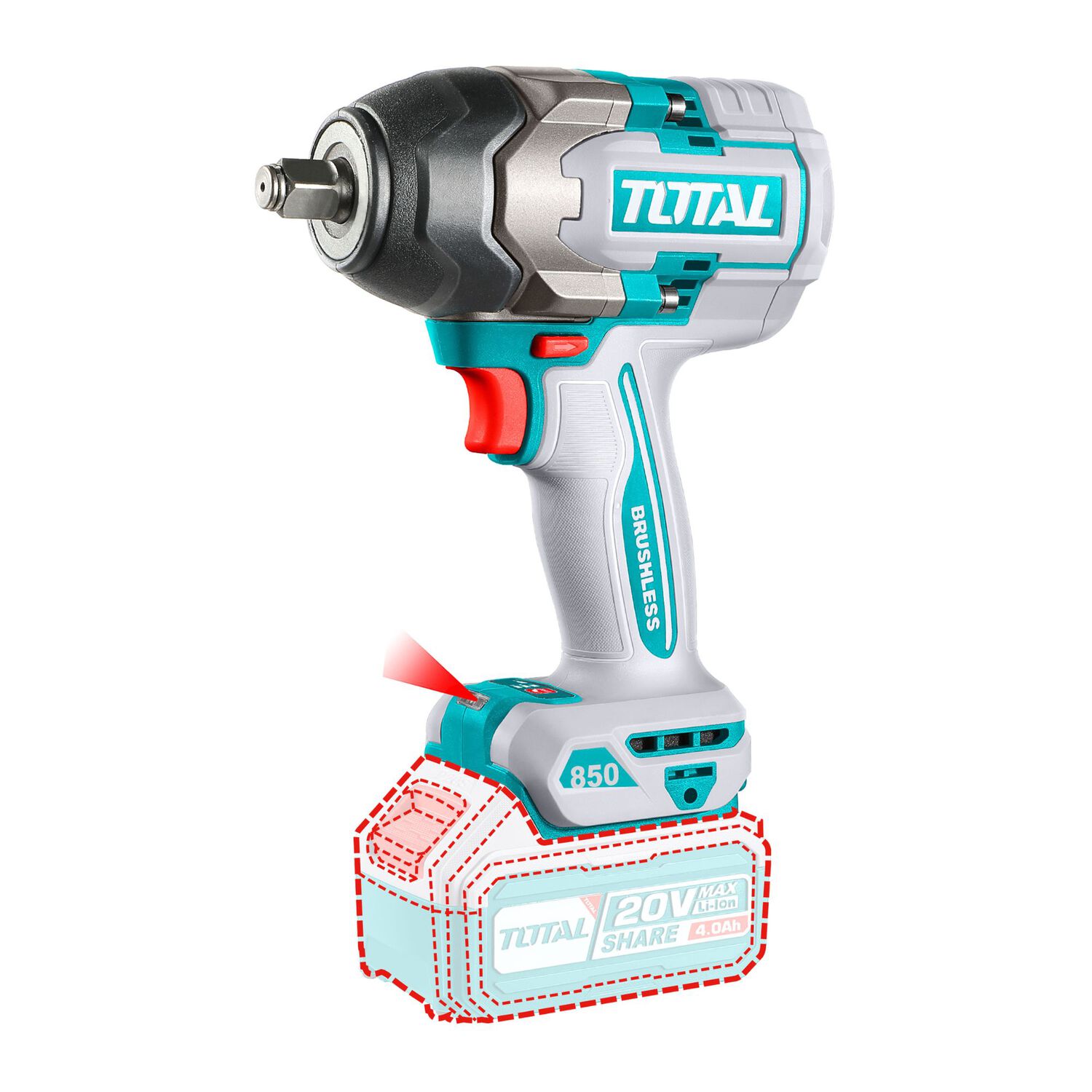 Llave De Impacto 1/2" 850 Nm Industrial Brushless Con 2 Bater&iacute;as 4ah, 3 Dados Y Cargador Total image number 1.0