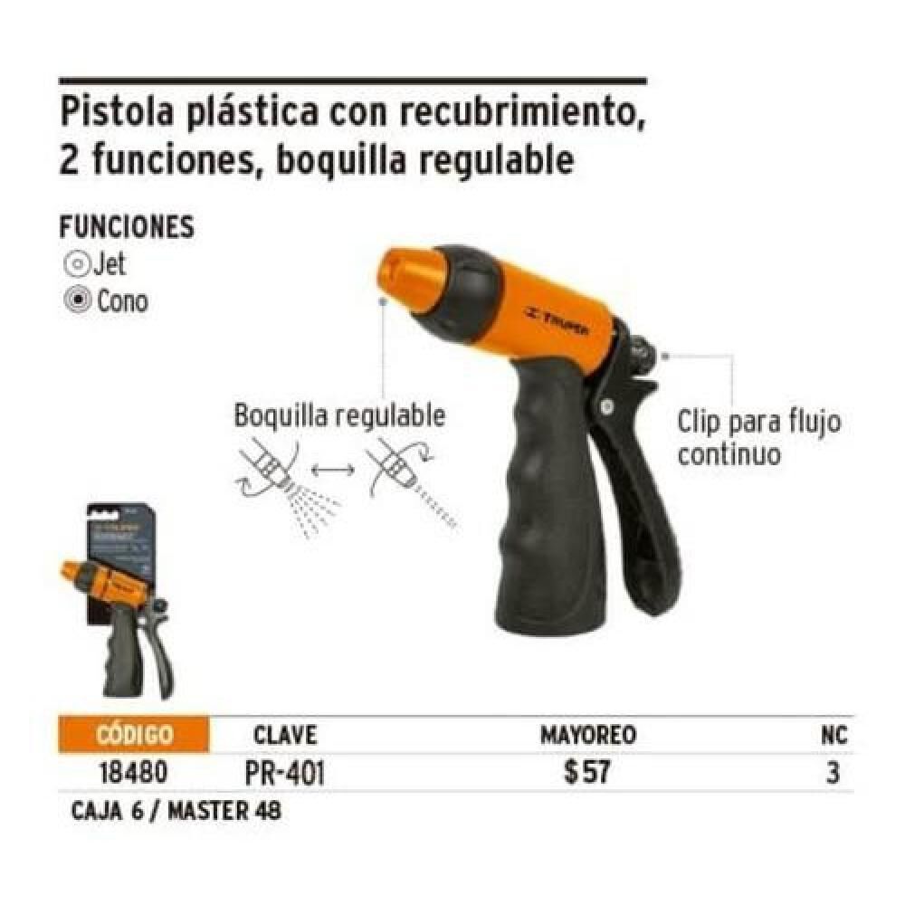 Pistola Para Riego Plástica Reforsada, 2 Funciones Truper image number 2.0