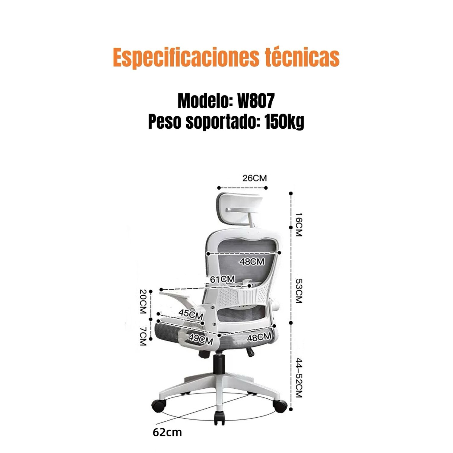 Silla Escritorio Oficina Reposacabezas Reclinable W807 Negra image number 7.0