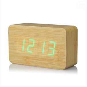 Reloj Despertador Digital De Madera Luz Led Color Verde