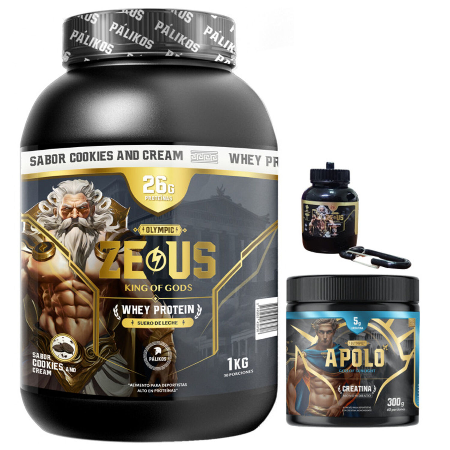 Proteina Zeus 100% Whey(sabor Cookies And Creams)+creatina Apolo 300g + Minibottle image number 0.0
