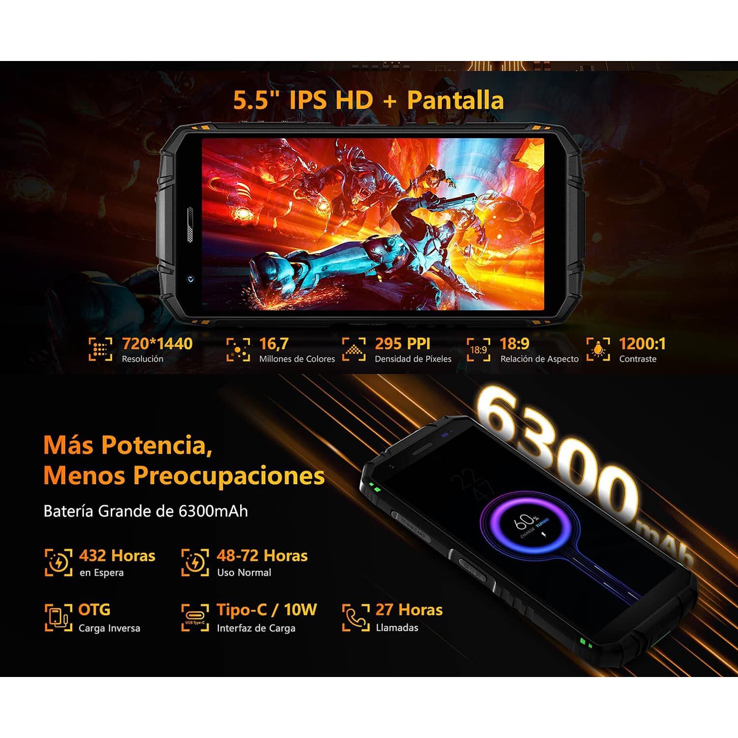 Celular Rugged Doogee S41 Max Resistente A Golpes, Polvo, Humedad Y Agua / Desbloqueo Facial Y Con Huella Dactilar, Nfc, Radio Fm, Naranjo image number 3.0
