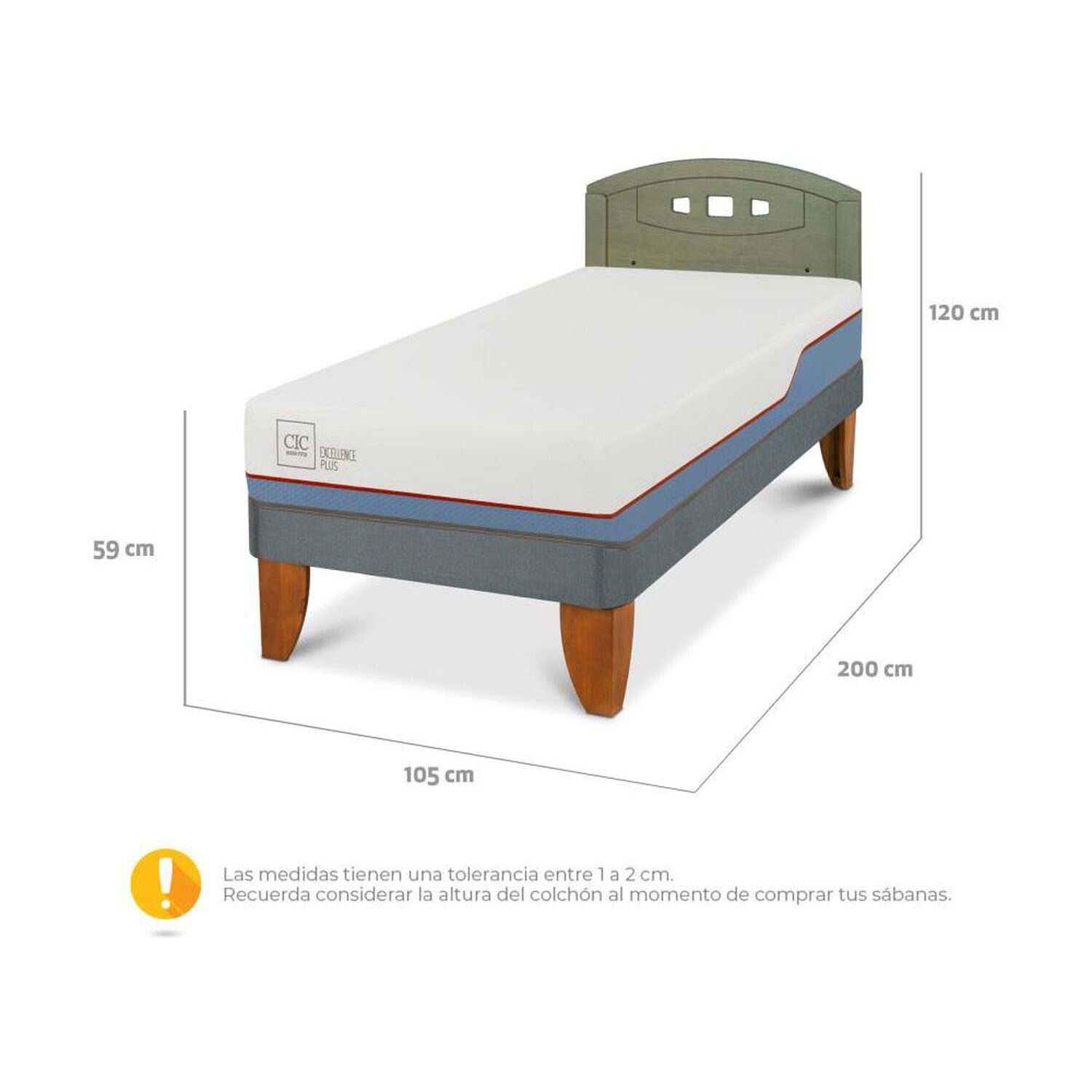 Cama Europea Cic Excellence Plus / 1.5 Plazas / Base Normal + Respaldo image number 4.0