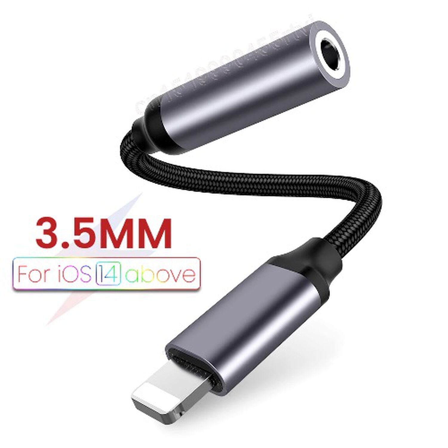 Adaptador Aud&iacute;fonos Aluminio Cord&oacute;n De Hilo Reforzado Certificado Para Iphone Lightining A Cable Audio Jack 3,5 Acordonado Resistente image number 1.0