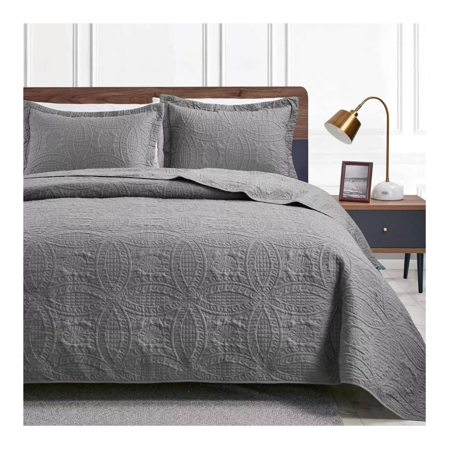 Cubrecama Quilt Reversible Queen 228x228 Cm M&aacute;s Fundas Almohada Gris image number 2.0
