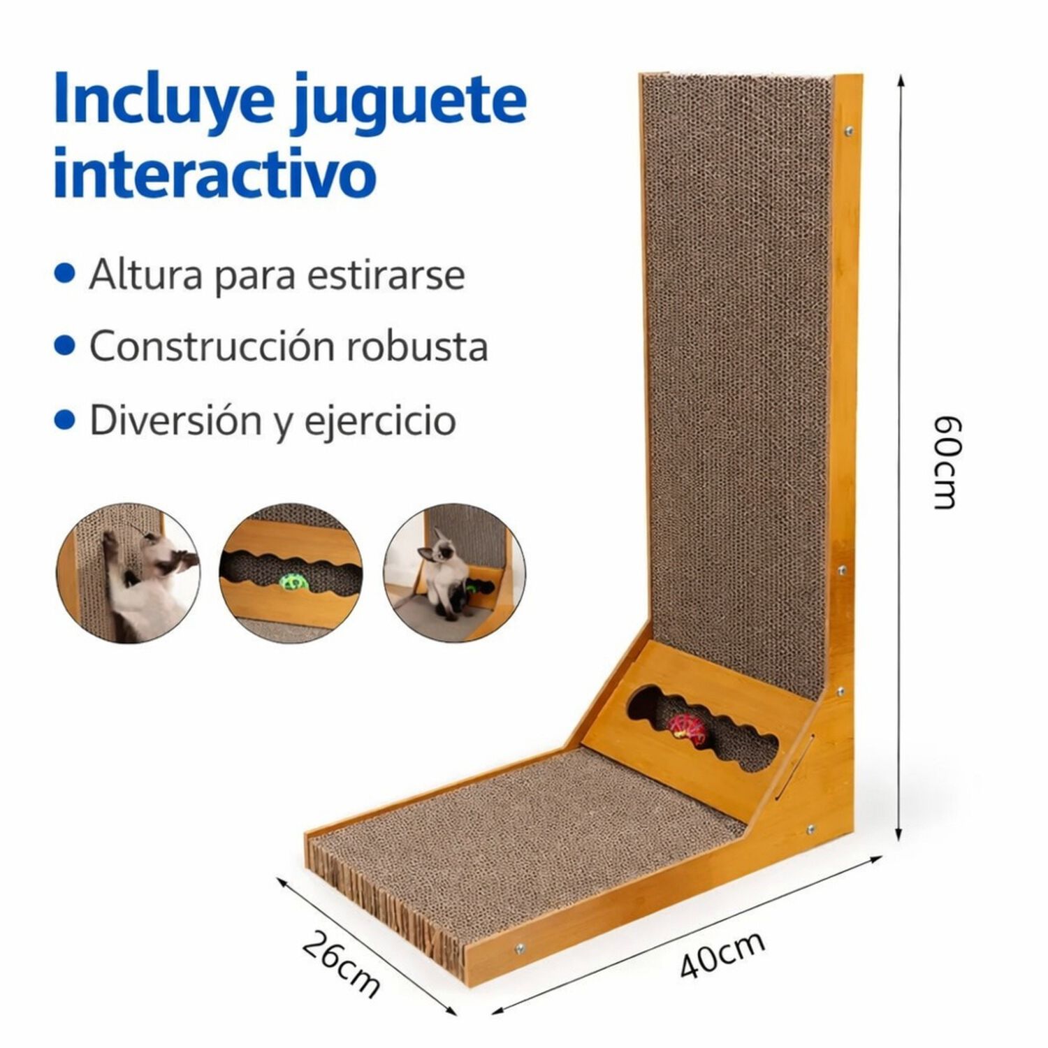 Rascador Para Gatos Madera Forma L Resistente Duradero image number 2.0