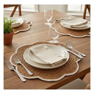Pack 4 Individual Mesa Tejido Forma Flor Borde Blanco Festoneado 30cm