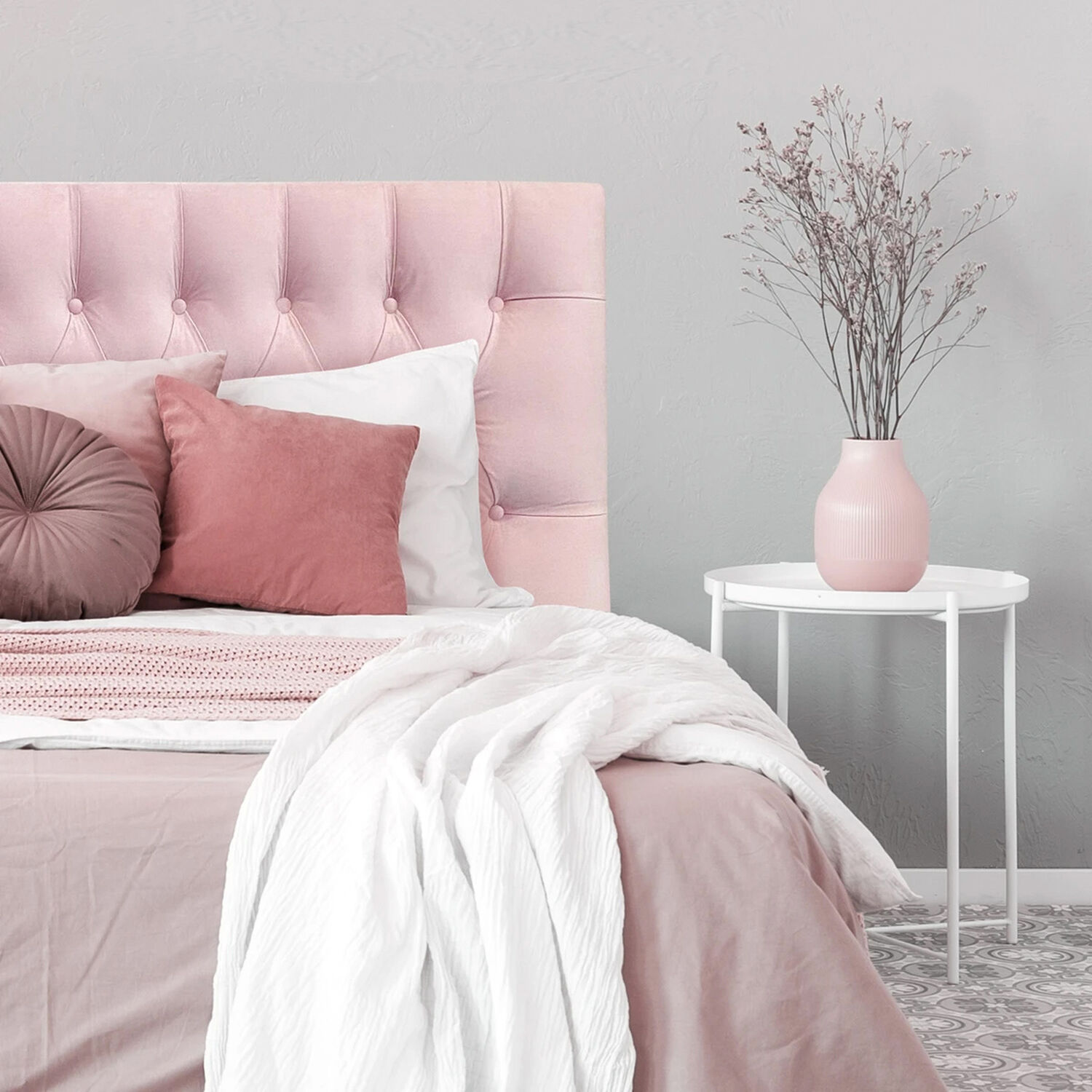 Respaldo De Cama Capiton&eacute; Premium Felpa Rosado Claro 1,5 Plazas image number 0.0