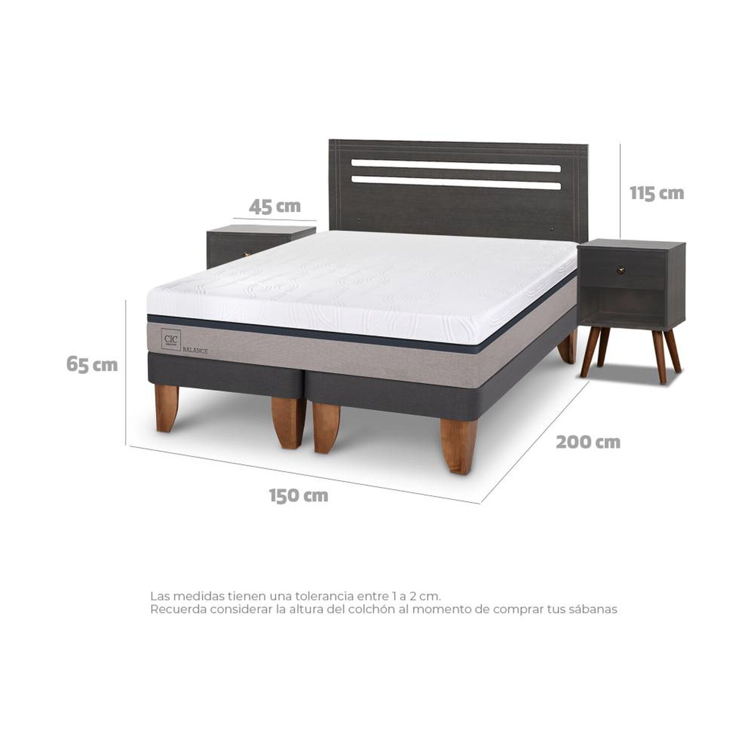 Cama Europea Cic Balance / 2 Plazas / Base Dividida + Set De Maderas image number 3.0